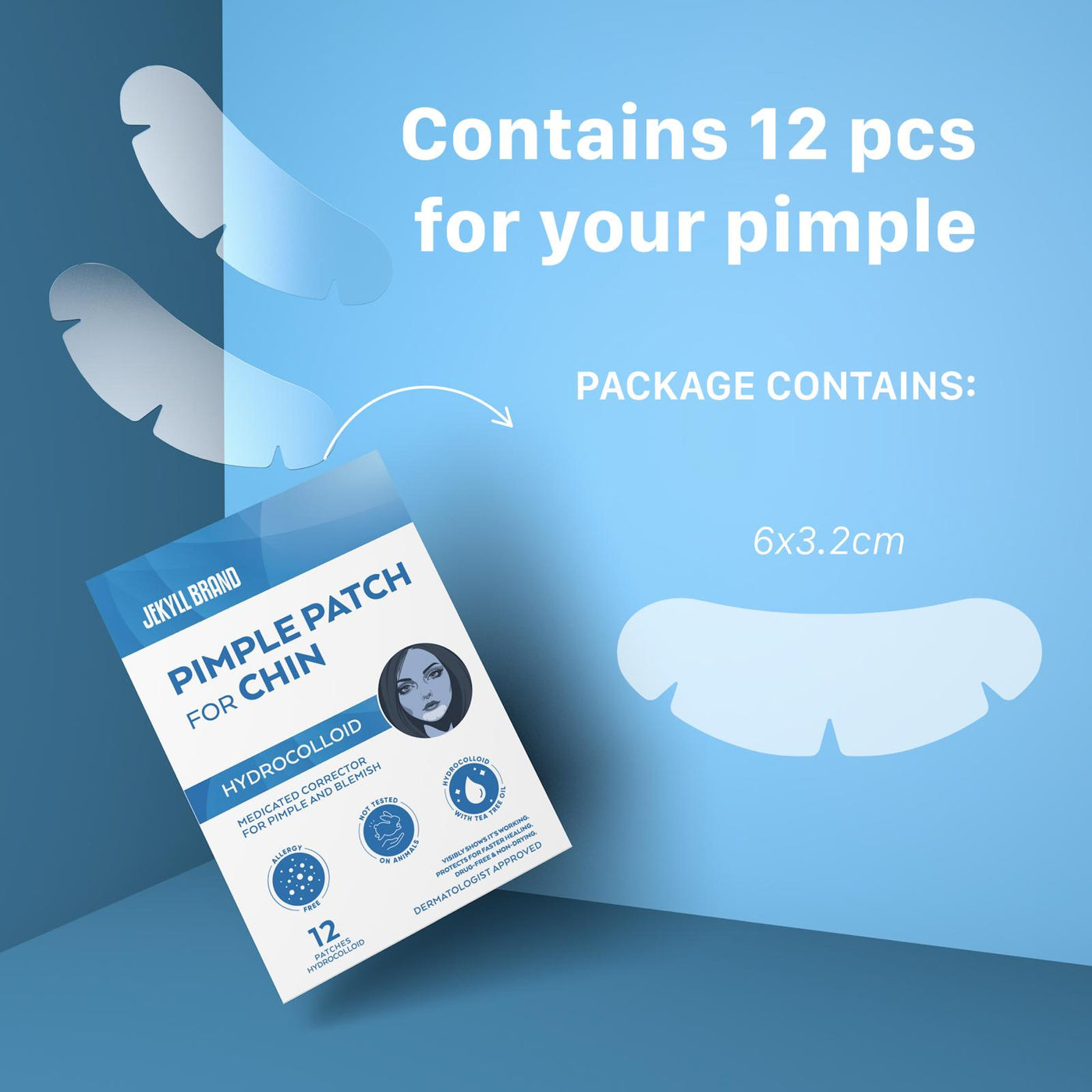 Chin Acne Patch for Pimples & Blemishes – Hydrocolloid Acne Spot Treatment for Jawline, Chin, and Lower Face